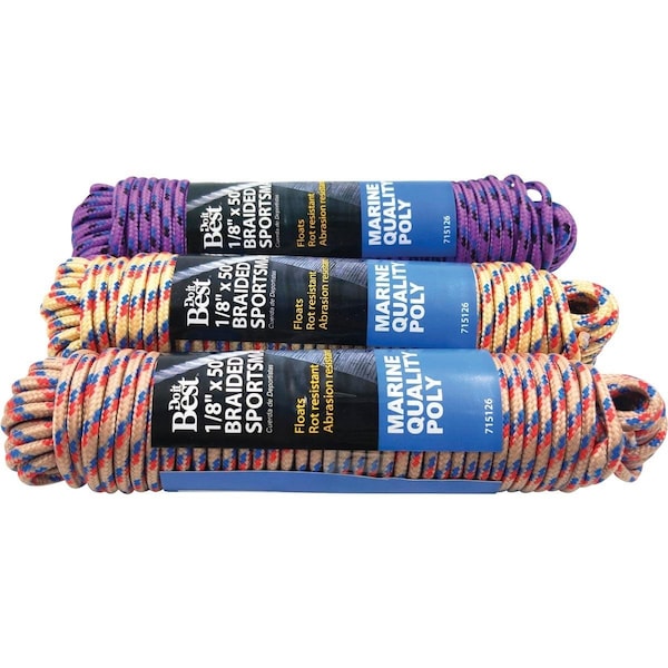 All-Source 1/8 In. x 50 Ft. Assorted Colors Braided Sportsman Polypropylene Packaged Rope 715126 - main